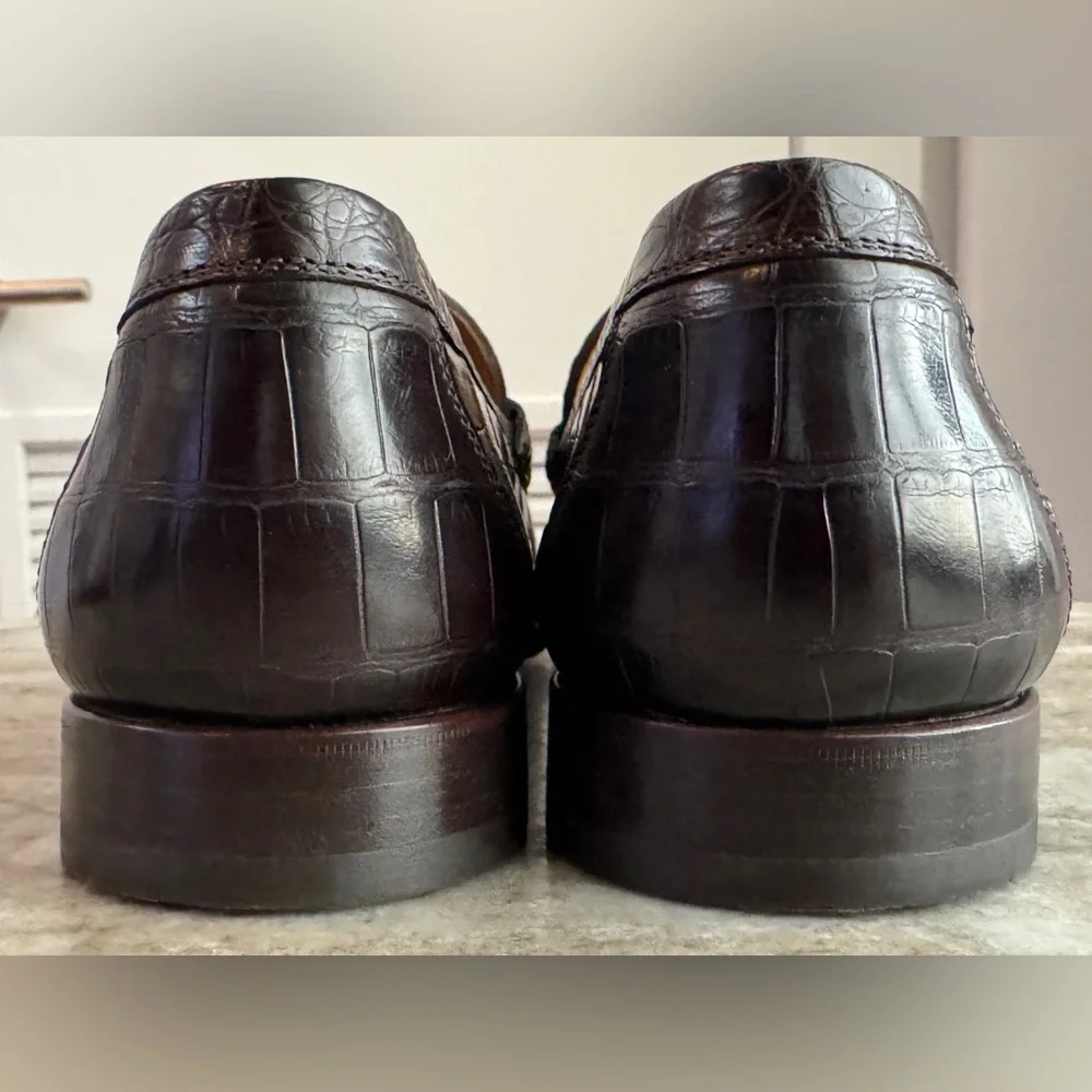 HERMES Crocodile Brown Alligator Leather Penny Loafer Shoes 10 US 43 Euro 9 UK - Picture 6 of 16